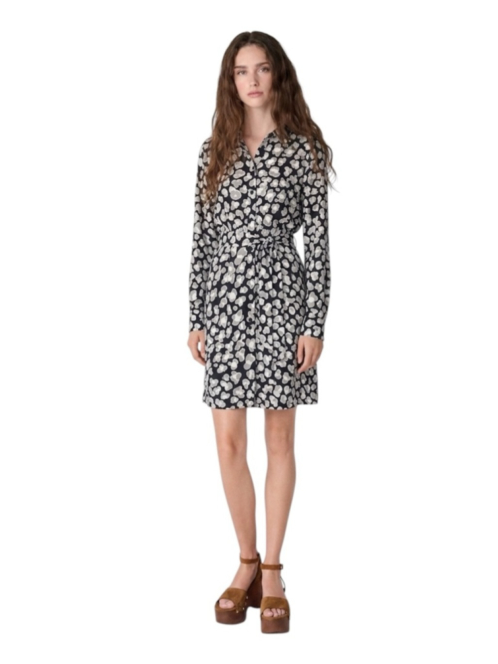 Diane Von Furstenberg Prita Silk Georgette Shirt Dress Size 2 Black Grey White